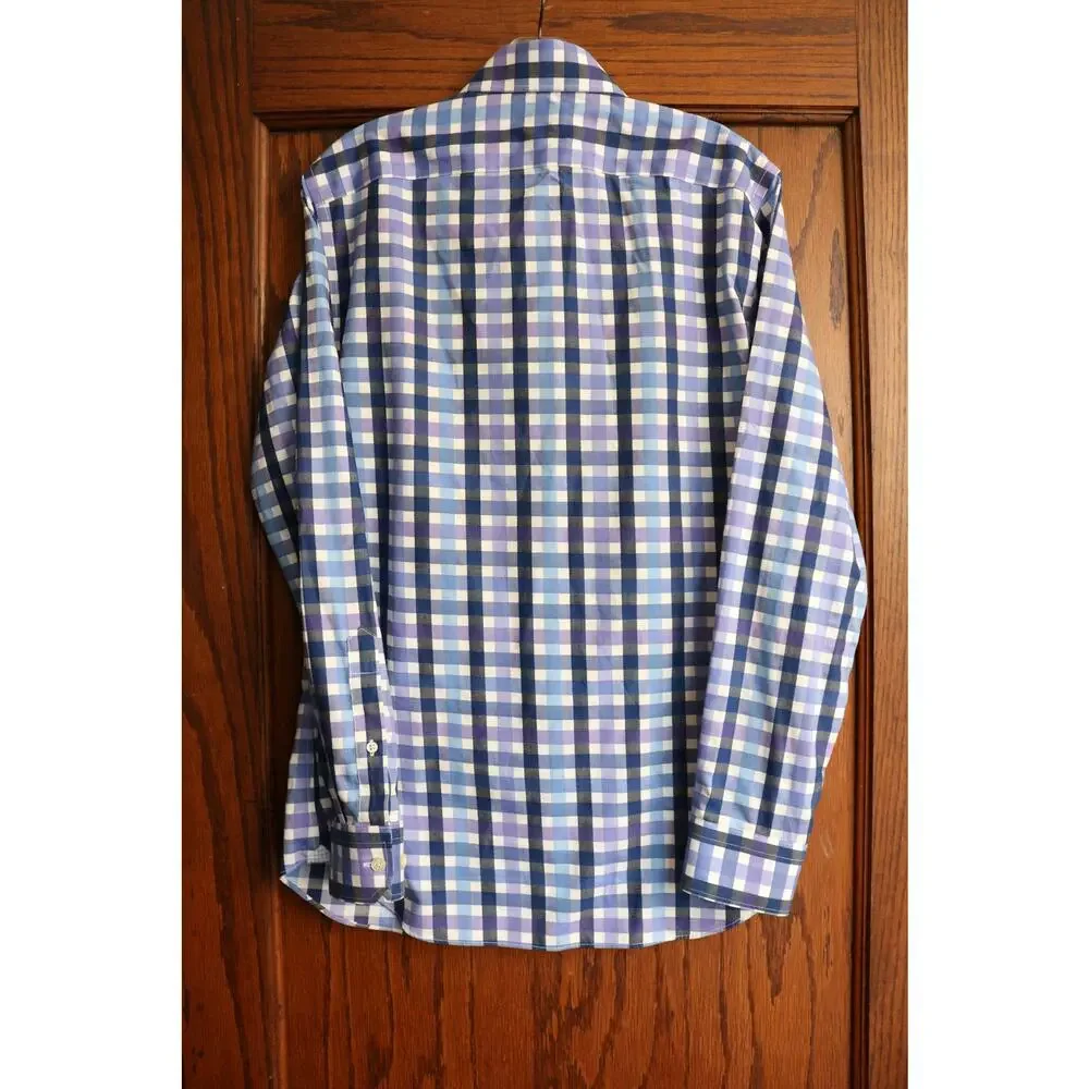 BANANA REPUBLIC Dress shirt Mens Small Plaid Blue Purple Cotton Career Office